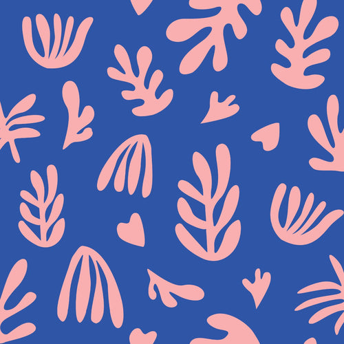 ESTAhome behang planten in Matisse stijl blauw en roze - 50 x 900 cm - 131022 - vtwonen shop