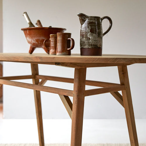 Tikamoon Ovale tafel van gerecycled massief teakhout voor 2/4 personen - Naturel