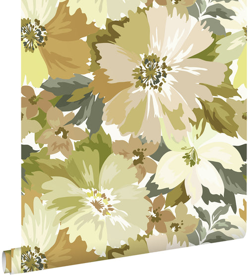 ESTAhome behang bloemen olijfgroen - 50 x 900 cm - 131262