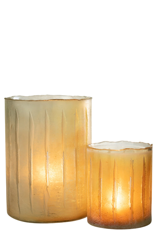 J-Line windlicht Strepen - glas - geel - large - vtwonen shop