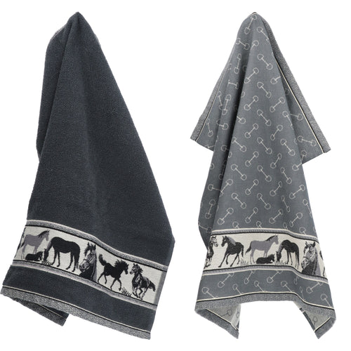 Luxe Keukendoek en Theedoek Paard Antraciet -  Bunzlau Castle - 100% biologisch GOTS katoen