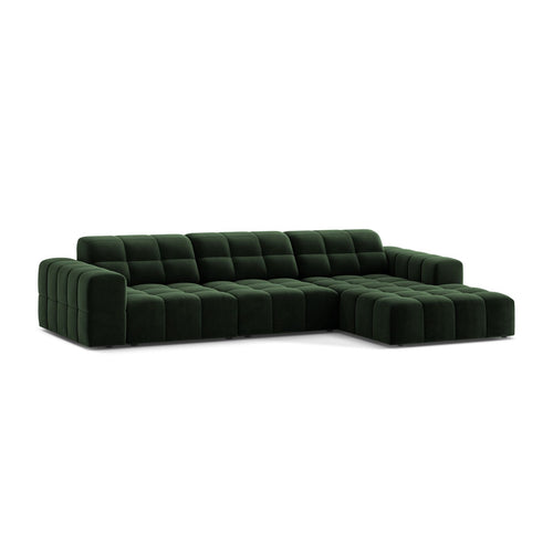 Cosmopolitan Design - Rechter hoekbank Chicago 4-zits, flueel flessengroen - 167x294x78cm