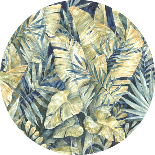 Komar zelfklevende behangcirkel Feuilles Tropicales blauw en groen - Ø 125 cm - 611164 - vtwonen shop