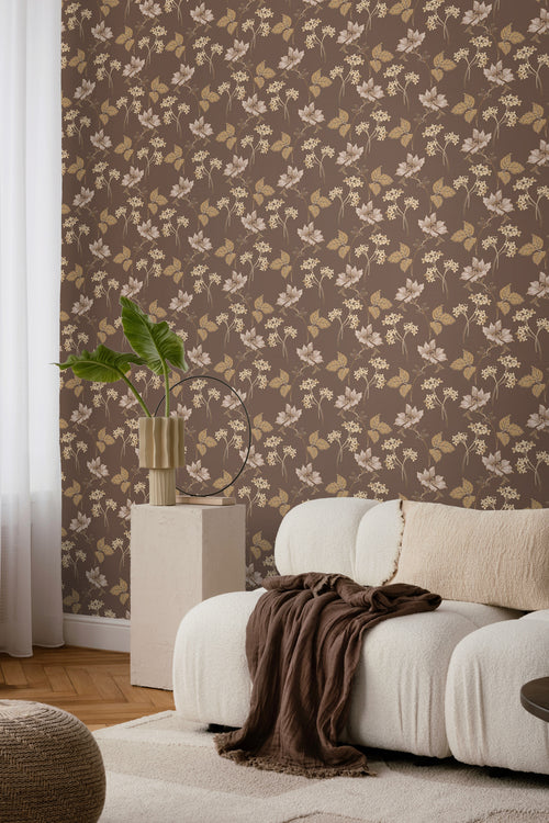 Borastapeter behang bloemen bruin - 53 cm x 10.05 m - 660837 - vtwonen shop