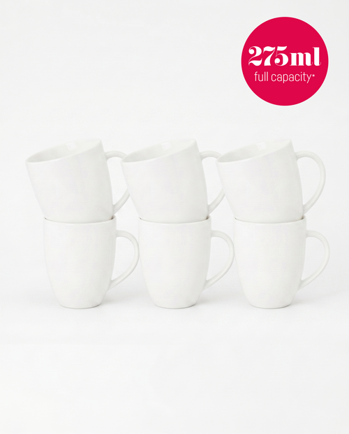vtwonen - Basic - mokken set van 6 - porselein - wit - 275 ml