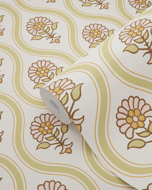 ESTAhome behang vintage bloemen groen, roze en oranje - 50 x 900 cm - 131741