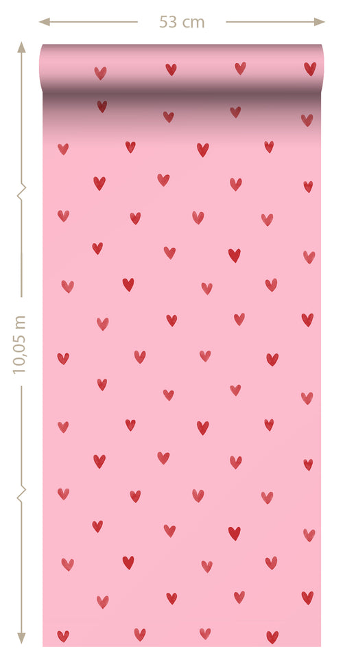 ESTAhome behang hartjes roze en rood - 50 x 900 cm - 131628 - vtwonen shop
