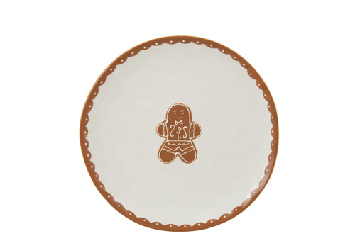 J-Line bord Cookie Rond Dolomiet - keramiek - bruin/wit