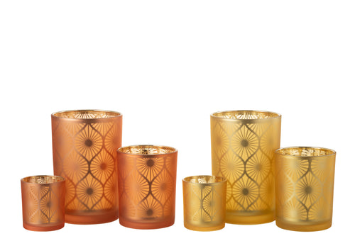 J-Line windlicht Ruit Bloemen - glas - oranje - large