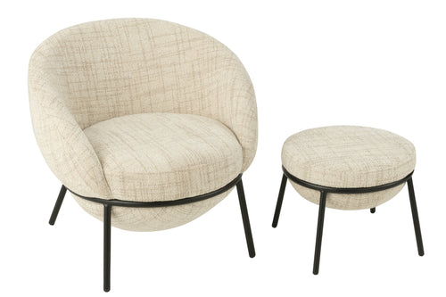 J-Line loungestoel + poef - ijzer - beige/zwart