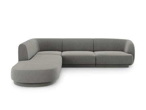 Micadoni linker hoekbank Miley 6-zits, flueel, lichtgrijs - 248x255x70cm