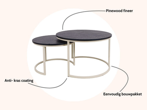 MaximaVida ronde salontafel set Chicago XL 75 cm ivoor - pinewood fineer - vtwonen shop
