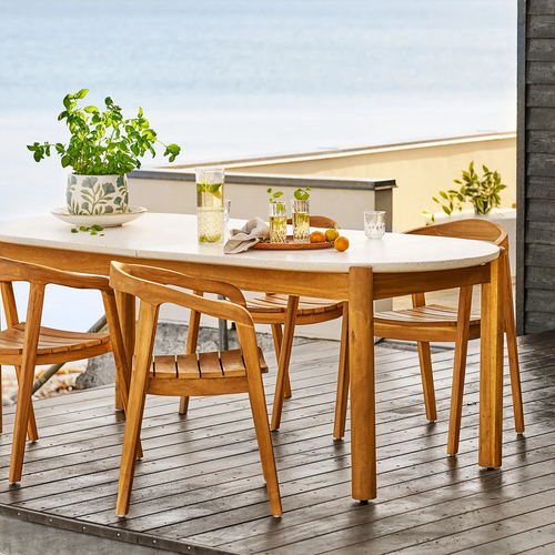 Artichok Teresa houten tuintafel naturel met terazzo blad -  210 x 95 cm