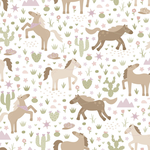 ESTAhome behang paarden bruin, groen en paars - 50 x 900 cm - 132191