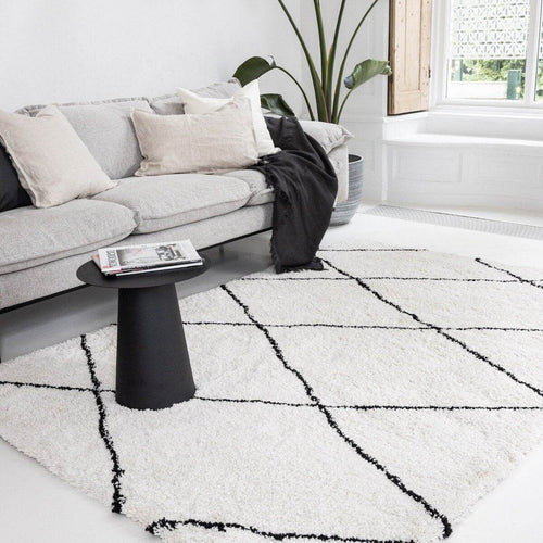 Interieur05 berber vloerkleed hoogpolig wit/zwart - scandinavisch - nea