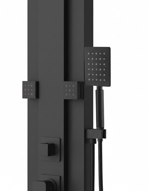 Badplaats Douchepaneel Arden 135 x 22 cm - Zwart - Aluminium Doucheset met Mengkraan en Douchekop