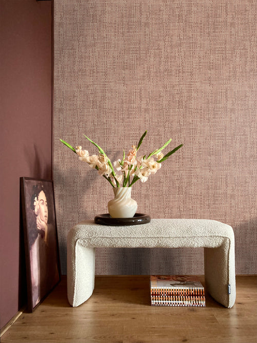 Origin Wallcoverings behang geweven linnenstructuur terracotta roze - 50 x 900 cm - 348054