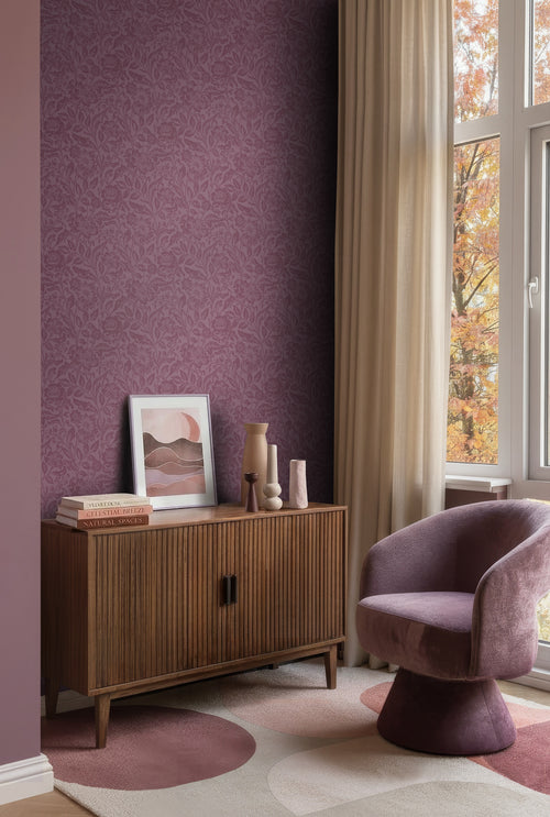 ESTAhome behang vintage bloemen aubergine paars - 50 x 900 cm - 131683