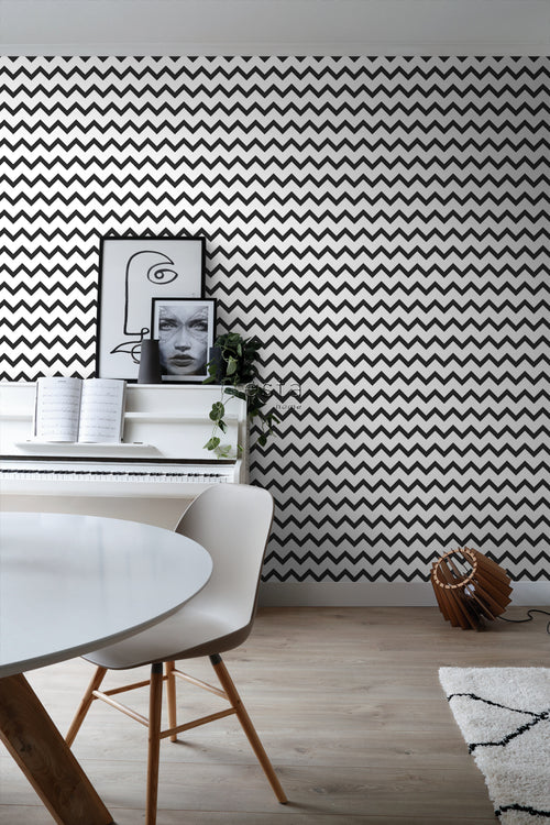 ESTAhome behang zigzag motief zwart wit - 53 cm x 10.05 m - 139115