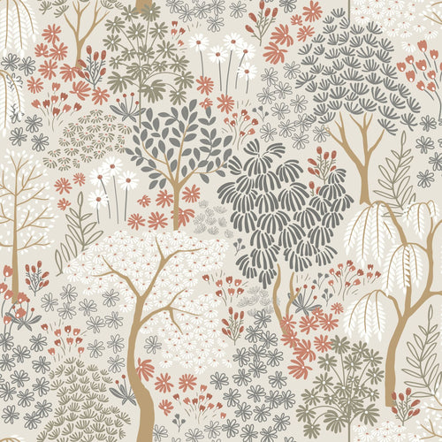 ESTAhome behang bomen en bloemen vergrijsd groen en terracotta - 50 x 900 cm - 131187 - vtwonen shop