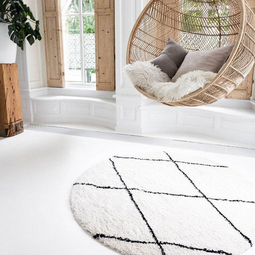 Interieur05 Berber Rond vloerkleed hoogpolig Wit/Zwart - scandinavisch - nea - 160 x 160 cm - vtwonen shop
