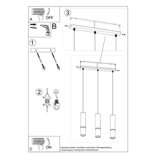 Sollux Lighting Hanglamp LOOPEZ 3L zwart/chroom - 45x6x90cm