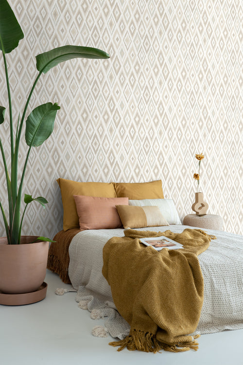 ESTAhome behang ikat motief beige - 53 cm x 10.05 m - 148628