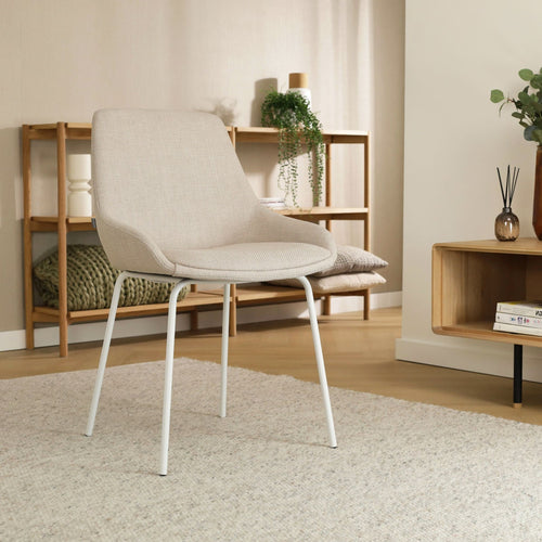Nolon Nora-Isa Eetkamerstoel Beige - Stof - Wit Onderstel - vtwonen shop