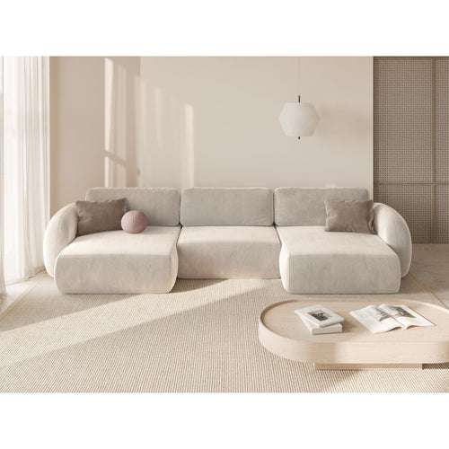 Cosmopolitan Design - Converteerbare panoramische rechte bank met opbergdoos Tonale 5-zits, flueel ivoor - 149x362x88cm