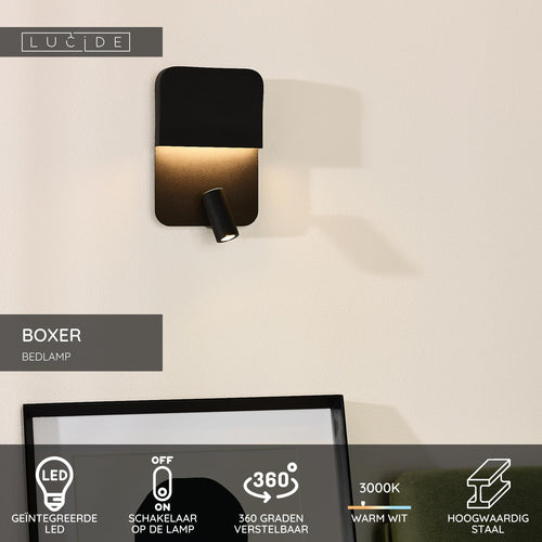 Lucide bedlamp BOXER - Geïntegreerde LED - Zwart