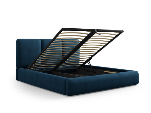 Cosmopolitan Design Opbergbed met hoofdeinde Nicolas 180x200cm, chenille, koningsblauw - 220x200x100cm