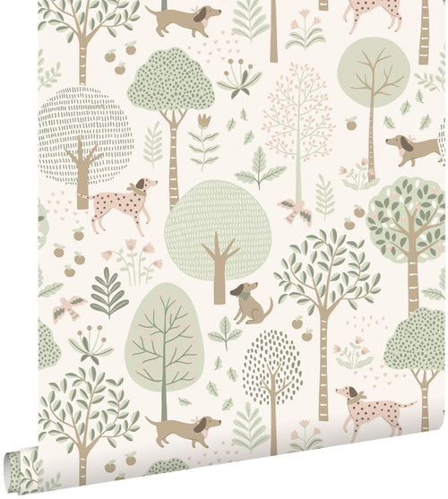 ESTAhome behang honden vergrijsd mintgroen en wit - 53 cm x 10.05 m - 139709