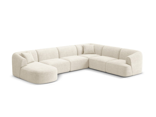 Cosmopolitan Design Modulaire panoramische hoekbank rechts Campi 7-zits, ribfluwelen ivoor - 255x330x70cm