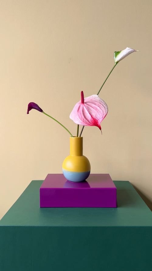 vtwonen - Vaas - Bloemenvaas - Keramiek - Lichtblauw/Geel - Set van 2