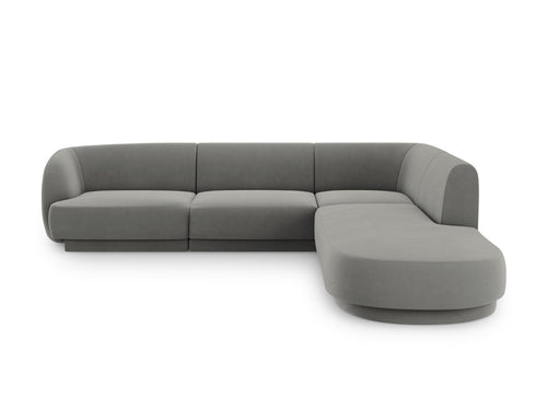 Micadoni rechter hoekbank Miley 6-zits, flueel, lichtgrijs - 248x255x70cm