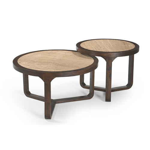Starfurn Bijzettafel Morris - Rond Hout/Travertin - 60x60x48cm