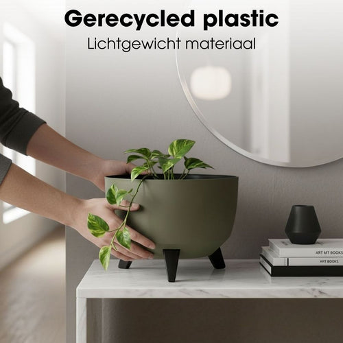 Mica Decorations Doppio Plantenbak op Poten - 18,5 x Ø33 cm - Plantenbakken voor Buiten - Bloembakken voor Balkon - Gerecycled Plastic - Lichtgroen
