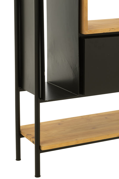J-Line kast Tina - hout/ijzer - zwart/naturel - small