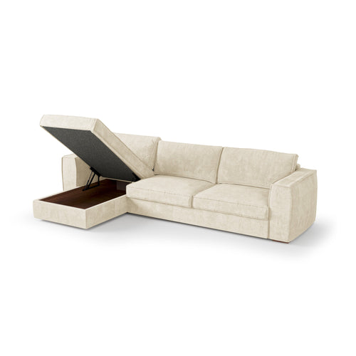 Premium Interiors - Hoekbank (links) MIKA - zacht aanvoelende geweven stof crème 292cm