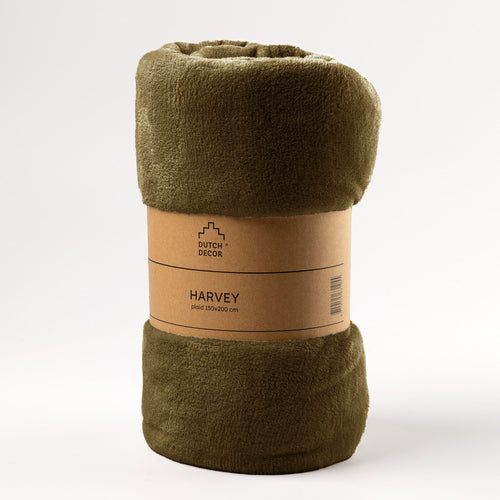 HARVEY - Plaid 150x200 cm - superzachte deken van fleece - Military Olive - groen