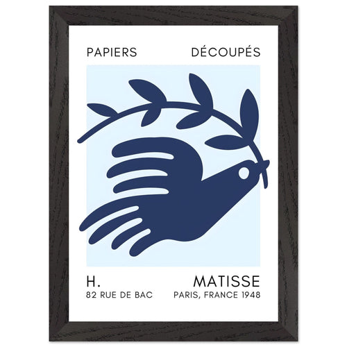 Artfulprints Poster met Lijst Matisse – Peace dove navy blue I   - A4 21x29.7 cm - Blauw