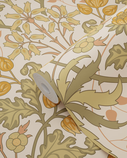 ESTAhome behang vintage bloemen in art nouveau stijl warm oranje en vergrijsd groen - 50 x 900 cm - 131175 - vtwonen shop