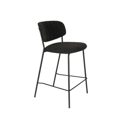 Housecraft Living Jolien Barkruk 65 cm Zwart/Zwart Bouclé - set van 2
