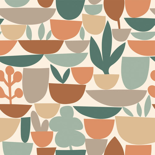 ESTAhome behang aardewerk en planten bruin en groen - 50 x 900 cm - 131077 - vtwonen shop