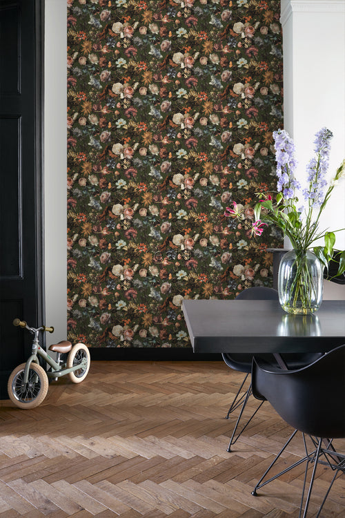 ESTAhome behang bloemen vergrijsd olijfgroen - 53 cm x 10.05 m - 139170