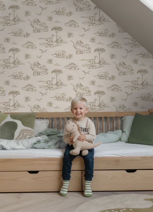 ESTAhome behang dinosaurussen beige - 53 cm x 10.05 m - 139557