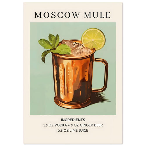 Artfulprints Poster met Lijst Moscow Mule cocktail II - Ingrediënten   - 70x100 cm - Meerkleurig
