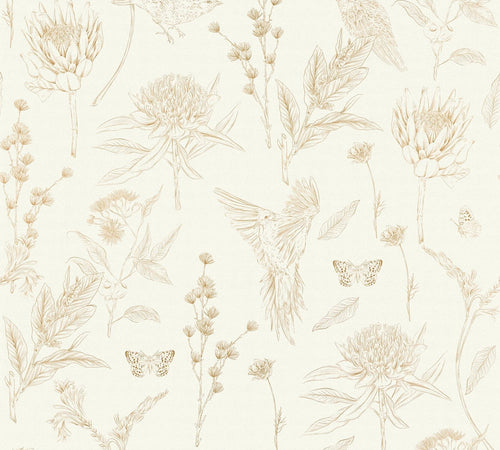 Livingwalls behang bloemen wit, bruin, beige en oranje - 53 cm x 10.05 m - AS-394291