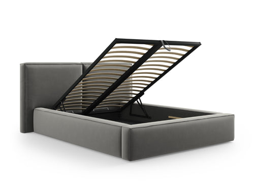 Micadoni Opbergbed met hoofdeinde Jodie 140x200cm, flueel, lichtgrijs - 228x194x108cm