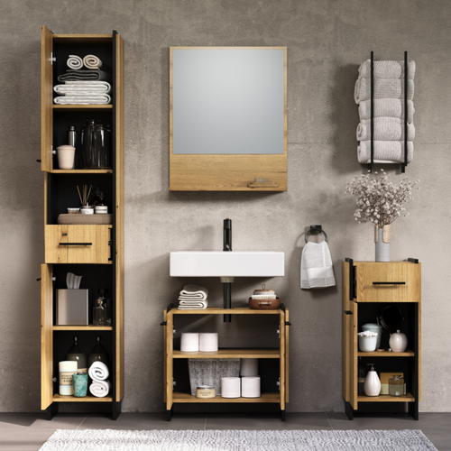 Calicosy - badkamermeubels-set ELLIE - licht hout 154x34x190 cm